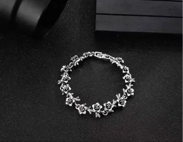 꽃 모티브 실버 팔찌