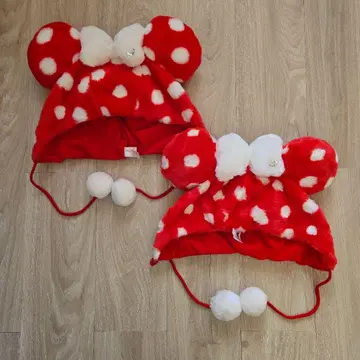 미니 귀 물방울 패턴 플리스 모자 2개 세트