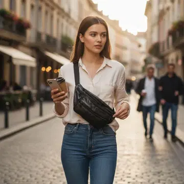 블랙 가죽 바디백 2 포켓