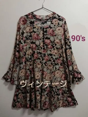 빈티지 장미 꽃무늬 원피스 구제 의류 헤이세이 레트로