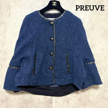 PREUVE 노카라 자켓 블루 38 울 여성용 가죽