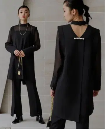 블랙 시스루 팬츠 셋업