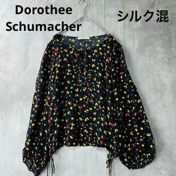 도로시 슈마허 블랙 블라우스 꽃무늬 긴팔 실크 혼방