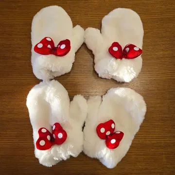 미니 마우스풍 퍼 미튼 4세트 키즈