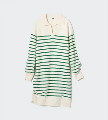 유니클로 스무스 코튼 보더 니트 원피스 그린