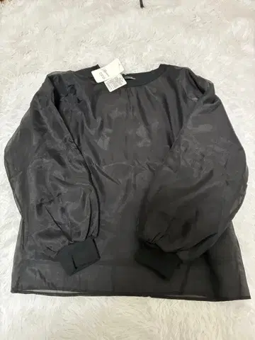 미사용 새상품 Ranan 블랙 벌룬 슬리브 시스루 상의 속기모