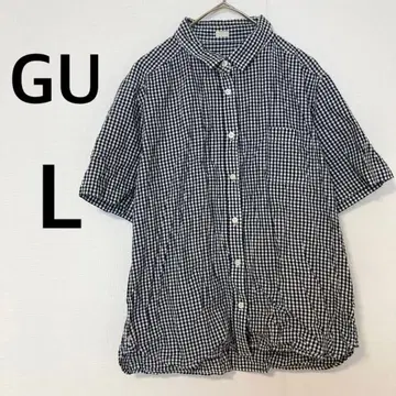 지유 GU 반팔 체크 셔츠 [ L ] 블라우스 코튼 100%