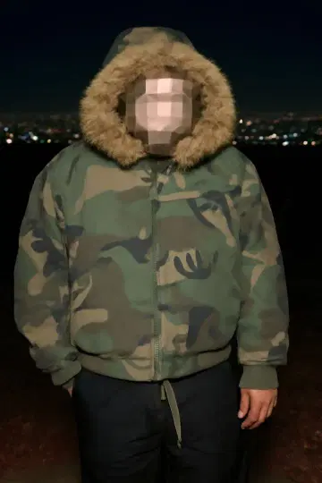 카모 패턴 퍼 후드 집업 자켓