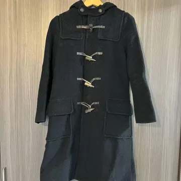 블랙 네이비 더플 코트 롱 코트 울 후드 부착 L 사이즈 정도