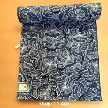 유카타 옷감 남색 꽃무늬 한 필(36cm x 11.4m)