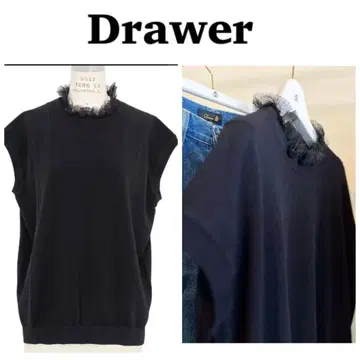 [ 새상품급 ] Drawer 넥프릴 슬리브리스 니트 튤 레이스 블랙