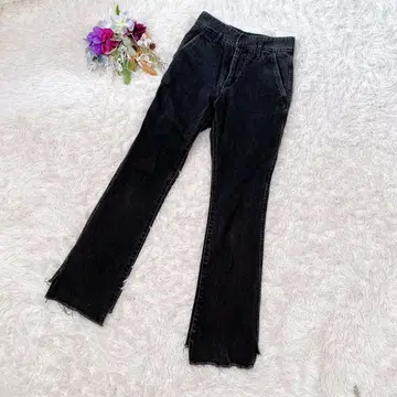 spick and span 5 1/2 블랙 데님 팬츠 프린지 밑단(26