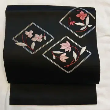 나고야 오비 블랙 꽃무늬 자수
