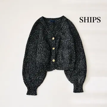 쉽스 트위드 골드 버튼 숏 가디건