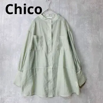 Chico 시어 블로킹 셔츠 라이트 카키 긴팔 얇은 소재 봄/여름/가을