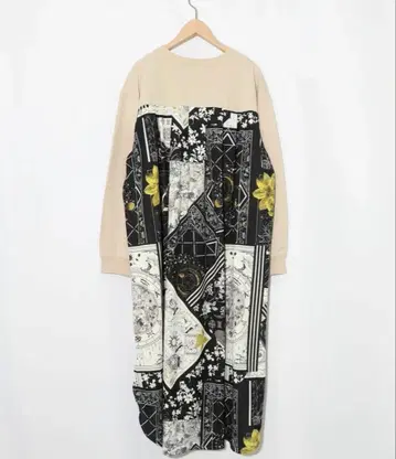 이즈스칼라 553242: 패치워크풍 패턴 이소재 절개 원피스