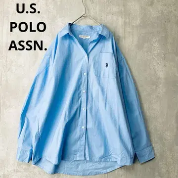 유에스폴로슨 셔츠 스카이블루 긴팔 빅 실루엣 무지 면 100%