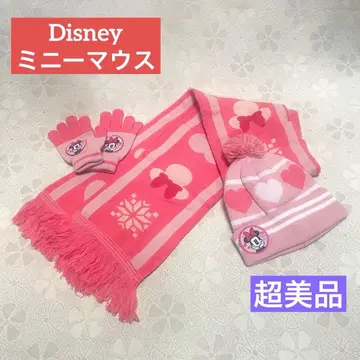 컨디션 최상 Disney 디즈니 미니 마우스 겨울 잡화 모자 장갑 방한