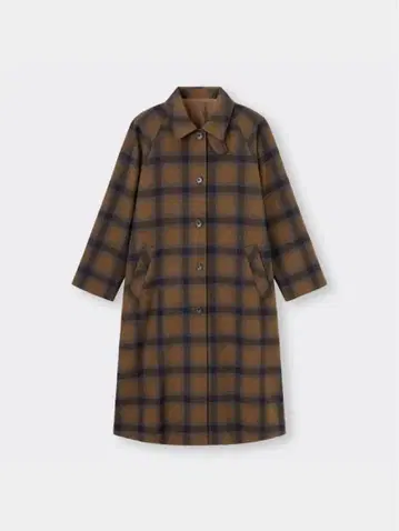 GU 체크 발라칼라 코트 롱 코트