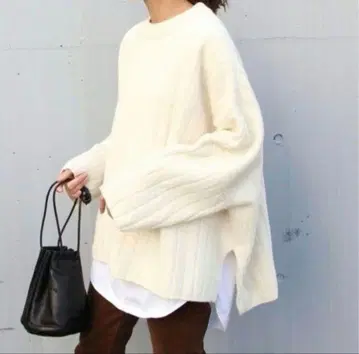 FRAMeWORK W/Ca 와이드 리브 튜닉 풀오버 캐시미어 혼방 화이트