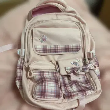 핑크 체크 양산 여아 귀여운 대용량 백팩