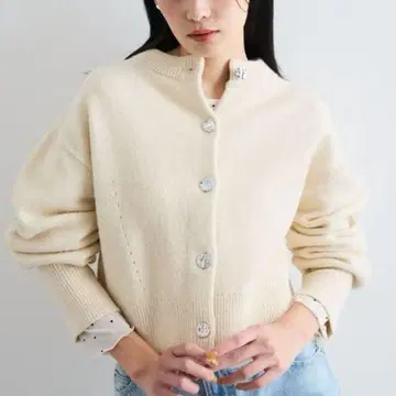 VIS  하트 모란 라메 가디건 화이트