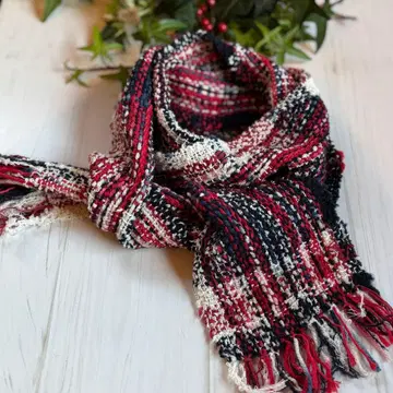 핸드메이드 손뜨개 머플러 트리컬러 빨간색 네이비 화이트 계열 M5115