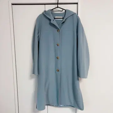 SANYO 산요 라이트 블루 후드 부착 롱 코트