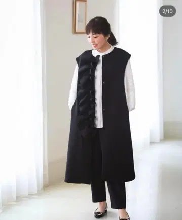 trefle+1 프론트 프릴 베스트 블랙 본딩 베스트