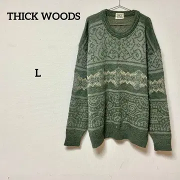 THICK WOODS 올 패턴 니트 스웨터 그린 L 일본제
