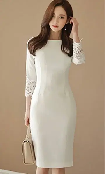 화이트 레이스 부착 드레스 L 사이즈