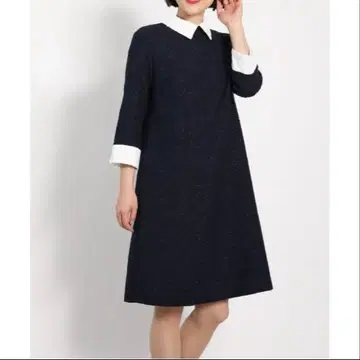 카라 부착 자카드 원피스