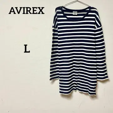 AVIREX U.S.A. 보더 긴팔 티셔츠 네이비 x 화이트 L