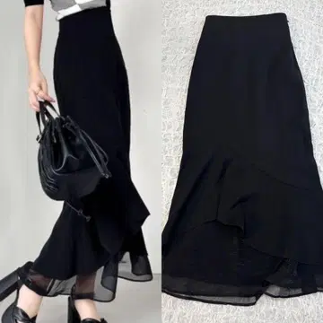 리젝시 RESEXXY 시어 도킹 머메이드 스커트 블랙