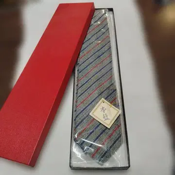 [박스 포함] 고급 특선 염료 네이비 나염 넥타이 파랑빨강 스트라이프