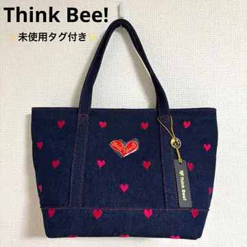 [미사용 택 포함] Think Bee! 데님 토트백 네이비 하트