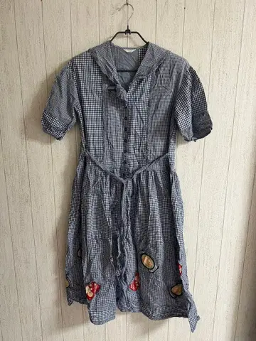 체크 무늬 세일러 반팔 셔츠 원피스 80년대 구제 의류