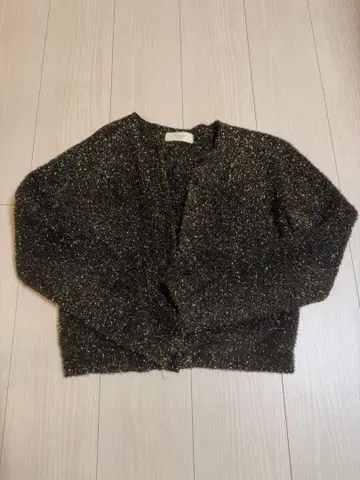 B:MING 블랙과 금색 라메 긴팔 가디건