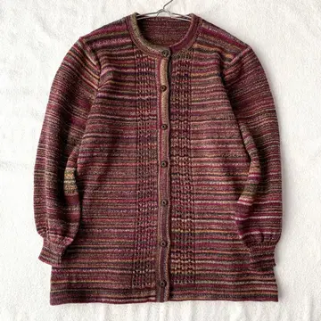 가디건 보더 무늬  소매 풀 버튼 크루넥 긴팔 M 상당