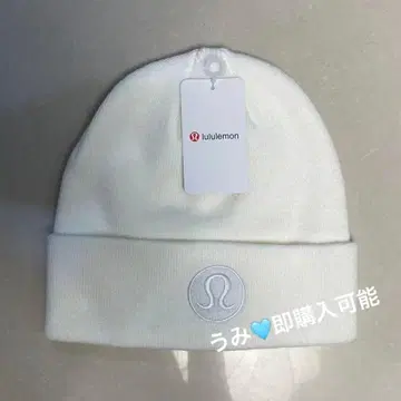lululemon 화이트 니트 모자 화이트 로고