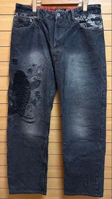 카라쿠리타마시 일본풍 패턴 데님 34인치