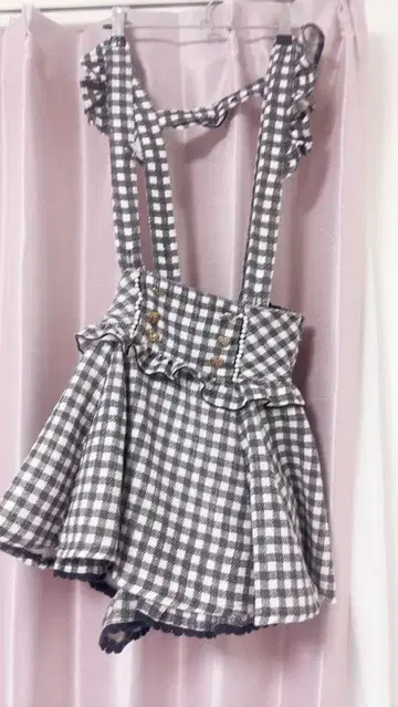 LIZLISA 깅엄 트위드 서스펜더 치마바지 리즈리사