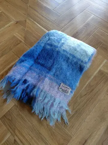 새상품급 영국 빈티지 올 모헤어 100% 대형 스톨 블루 머플러