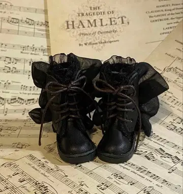 1/6 인형용 사이즈: 귀여운 프릴 & 레이스 부츠 블랙