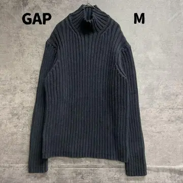 갭 리브 니트 스웨터 블랙 하이넥 코튼 혼방 심플 [ 7585 ]