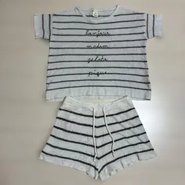 스트라이프 패턴 니트 룸웨어 세트 젤라토 피케