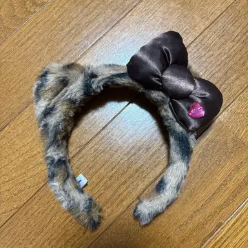 레오파드 무늬 머리띠 브라운 리본