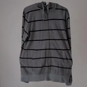 [2] BURTON 풀 지퍼 후드티 S 스트라이프 그레이 블랙