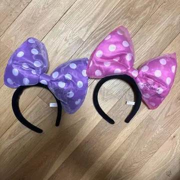 디즈니랜드 리본 머리띠 보라색 핑크