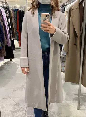 STUDIOUS 사이드 슬릿 노카라 코트 1 라이트 그레이